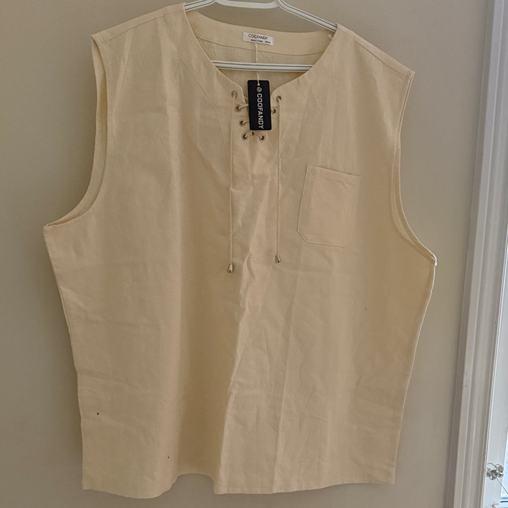 Unisex Cream Sleeveless Lace-Up Shirt NWT